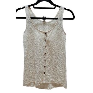 Free People Floral crochet button up tank top